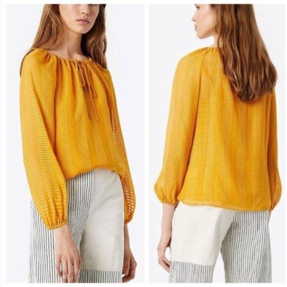Tory Burch NWT Womens Yellow Natalie Grid Textured Georgette Top with Camisole - Picture 1 of 16